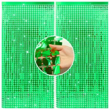 Imagem de Kit 2 Pçs Cortina Shimmer Metalizada Quadradinha 1x2m Painel Decorativo Para Festa Aniversários (Verde)