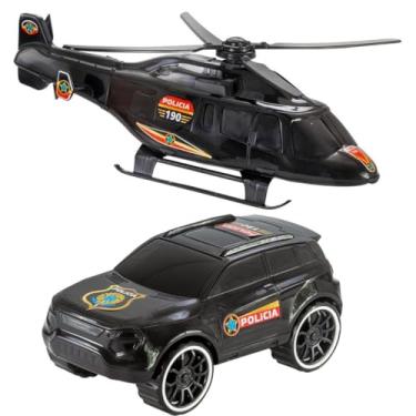 Imagem de Kit 2 Brinquedos Carrinho Policia Helicóptero Meninos Infantil