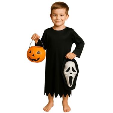 Imagem de Fantasia Infantil Panico Capa Capuz Amostradinho Criança Halloween Vestido Roupa Balde Abóbora (Preto, P (veste 3 a 4 anos))