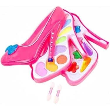 Imagem de Maleta de Maquiagem Infantil em Formato de Sapatinho | Paleta com Sombras Coloridas, Glitter e Pincéis | Brinquedo Criativo para Meninas, Presente Surpresa Divertido