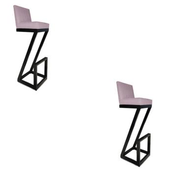 Imagem de Kit 02 Banqueta Alta Z Base De Ferro Suede Rosa Bebê D'classe Decor