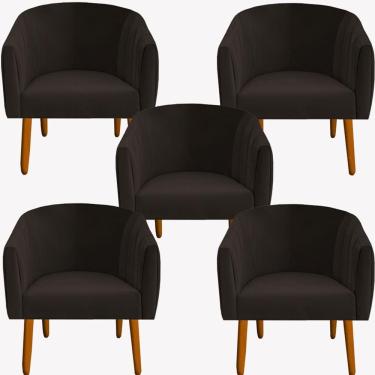 Imagem de Kit 05 Poltrona Julia Decoração Salão Cadeira Escritório Recepção Estar Amamentação Suede Marrom D'classe Decor