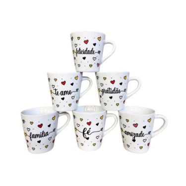 Imagem de Conjunto Com 6 Xicaras Porcelana Branca Decorada 120Ml - Porcelana AMA