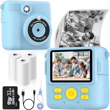 Imagem de Câmera de impressão instantânea para crianças com 3 rolos de papel de impressora, brinquedos de câmera digital 1080p para crianças de 3 a 12 anos com cartão SD de 32 GB, presentes de Natal e