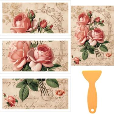 Imagem de BEUNITONE 3 folhas vintage rosa esfregar na transferência para móveis e artesanato adesivos de transferência floral vintage para madeira vidro couro 11,8 x 5,9 polegadas decoração doméstica retrô