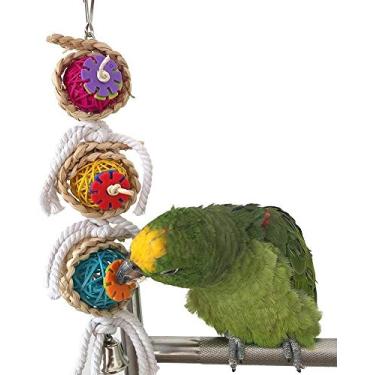 Imagem de Brinquedo de sino de mastigar pássaro palha natural ratã colorido para periquito calopsita cinza africano quacre cacatua Lovebird Caique Amazon Budgie gaiola acessórios