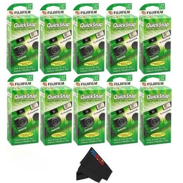 Imagem de Fujifilm Câmera descartável QuickSnap Flash 400 de 35 mm com pano de limpeza de microfibra PixiBytes... (10 pacotes (pacote com 5 solteiros))