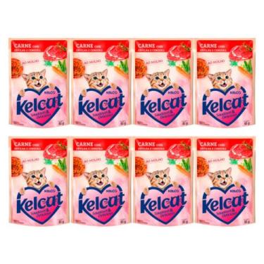 Imagem de Kit 8 Ração Úmida para Gatos Kelcat Sabor Carne com Ervilha e Cenoura 