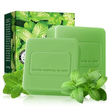 Imagem de AMY'S DIARY Sabonete em barra vegano feito à mão para rosto e corpo, com óleos essenciais premium, sabonete verde rico em umidade e limpeza suave para homens e mulheres, pacote com 2 (hortelã-pimenta)