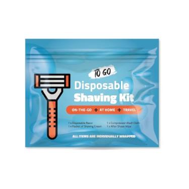 Imagem de Kit de barbear com navalha, creme de barbear, pano e lenço pós-barba – Conjunto de barbear masculino de viagem para hotéis, abrigos e divulgação – Pacote de cuidados descartáveis (azul) (1)