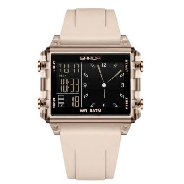 Imagem de Relógio Analógico Digital 6273 Luminoso À Prova Da Água Sanda Bege