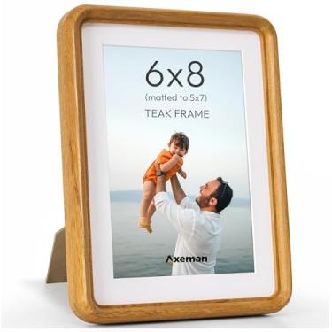 Imagem de Porta-retrato 15 x 20 cm, moldura de madeira maciça teca natural da CA-USA com vidro temperado, moldura de madeira feita à mão, 15 x 20 cm, com bordas afiadas e cantos arredondados, suporte de mesa ou