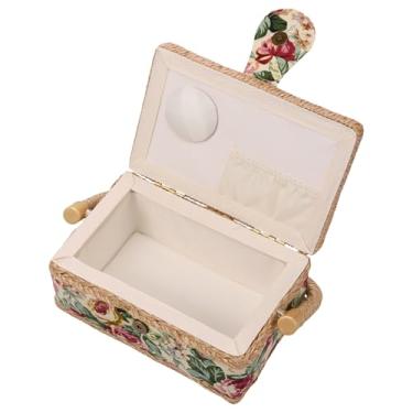 Imagem de UKQRRTC Organizador de cesta de costura de grande capacidade com bolso interno, cesta de suprimentos de costura para agulhas, linha, fita métrica, tesoura (cor floral)