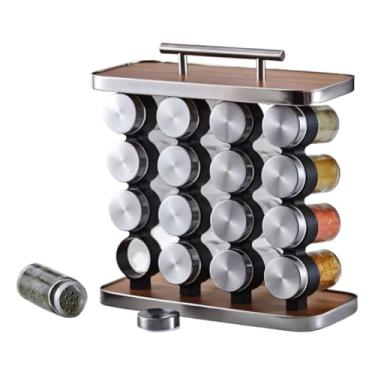 Imagem de Porta Tempero 16 Potes de Condimentos 80ML Para Cozinha Base de Madeira Organização Rápida Inox(16 Potes Base de Madeira)