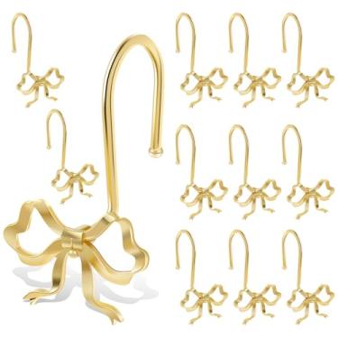 Imagem de 12 ganchos de cortina de chuveiro com laço, decoração chique, resistente, antiderrapante para varões de cortinas de chuveiro, banheiro, quarto de bebê, decoração de arte de berçário