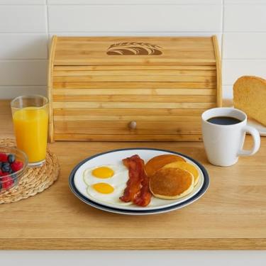 Imagem de Porta Pão Grande de Bambu com Tampa Retrátil Ecológico 40x26x18 (Pão)