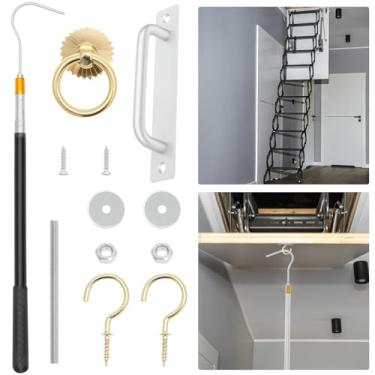 Imagem de Tzdxfgl Kit de gancho para sistema de puxar escada no sótão, gancho suspenso portátil para porta de escada no sótão com poste telescópico para fácil substituição de corda (#C)