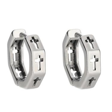 Imagem de Niaspi Brincos de argola Cross Huggie minimalistas, punk, cruz, oca, argola, cartilagem, bijuteria, para mulheres e homens