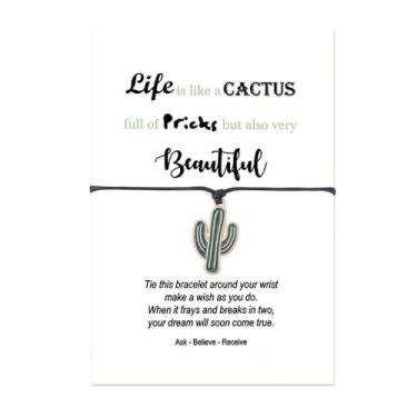 Imagem de Pulseira de cacto inspiradora presente para mulheres e homens, Life is Like A Cactus Prickly But Beautiful Luck Wish, pulseiras com cartão, presentes de aniversário motivacionais para amigos amantes