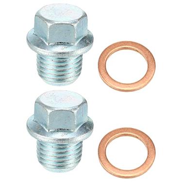 Imagem de X AUTOHAUX Conjunto de 2 plugues de drenagem de óleo de motor de carro M14x1,5 com arruela MD050316 para Mitsubishi Outlander 2003-2016 para Volvo Steel prateado