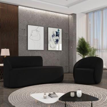 Imagem de Sofá 3 Lugares Orgânico 180cm Morgan e Poltrona Lua Suede Preto D03 - 