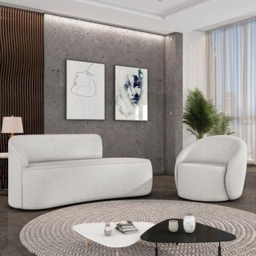 Imagem de Sofá 3 Lugares Orgânico 180cm Morgan e Poltrona Lua Linho Cinza D03 - 