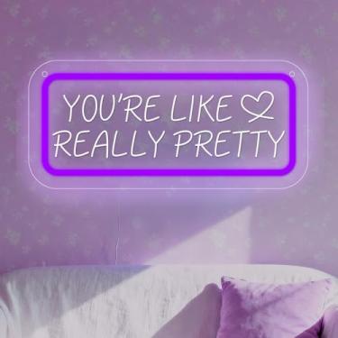Imagem de Neonawall You’re Like Really Pretty Neon Sign for Wall Decor Purple Heart Light Up Letters Led Sign Birthday Party Signs Led Decorative Night Signs Room Decorations Christmas Party Gifts for Friends