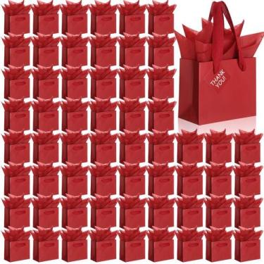 Imagem de Sacos de presente de papel vermelho escuro Qilery de 50 unidades com e