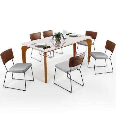 Imagem de Mesa Capri 160cm Off White Com 6 Cadeiras B05 Marrom Cinza - LYAM DECO