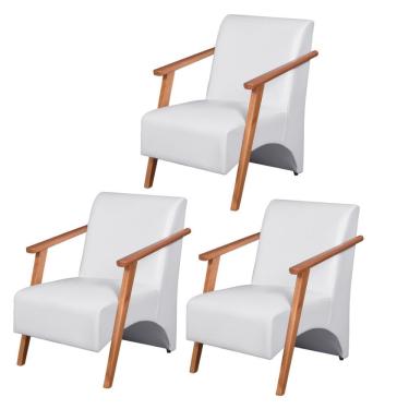 Imagem de Kit 3 Poltronas Venus 1 Lugar Braço Madeira Maciça Courino Unidecor Branco