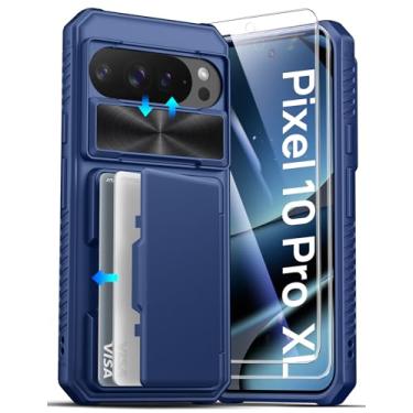 Imagem de ATATOO Capa carteira para Google Pixel 10 Pro XL com protetor de tela de vidro temperado HD [2 unidades], suporte para cartão, capa para câmera deslizante, proteção contra quedas, capa rígida para