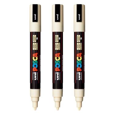 Imagem de posca Marcadores de tinta à base de água PC-5M, ponta média reversível (1,8-2,5 mm), marfim, 3 unidades