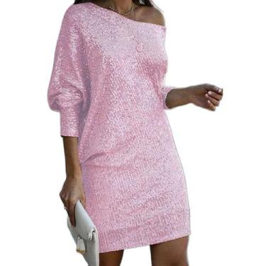 Imagem de Vestido de coquetel de lantejoulas TIAFORD feminino rosa