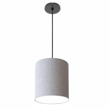 Imagem de Lustre Luminária Pendente Vivare Free Lux Pe-4104pr Cúpula Em Tecido 15x25cm Rustico-cinza Canopla Preta E Fio Preto