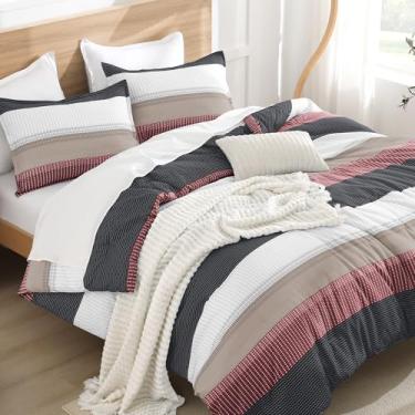 Imagem de Litanika Conjunto de edredom Queen vermelho e preto - 3 peças, leve e fofo, conjunto de edredom alternativo para todas as estações (1 edredom, 2 fronhas)