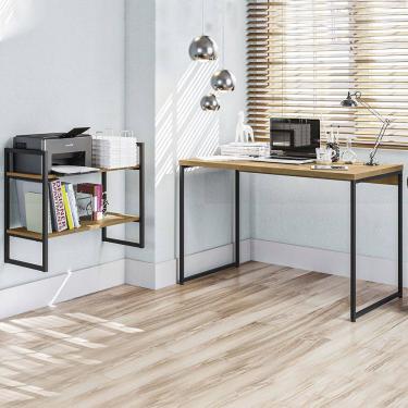 Imagem de Conjunto EscritÓRio Mesa Diretor Estilo Industrial 1,18m Frejo Com Prateleira Nicho Kapesberg