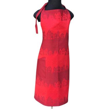 Imagem de Avental De Cozinha Village 100% Algodão Jaquarde Vermelho