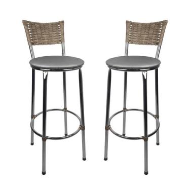 Imagem de KIT 2 Banquetas Alta Cromada Junco CAPPUCCINO Cozinha Balcão Bancada -