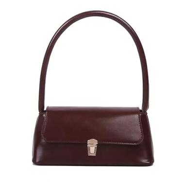 Imagem de Base'ic Bolsa baguete feminina de couro PU – Bolsa de ombro pequena elegante com fecho de trava para uso diário e casual, Marrom escuro, Small