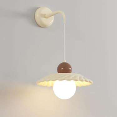 Imagem de Arandela de parede moderna em creme, elegante luminária de decoração para casa em resina com abajur de PE em formato de globo, luminária de parede de metal pós-moderna Wabi Sabi, luminária d