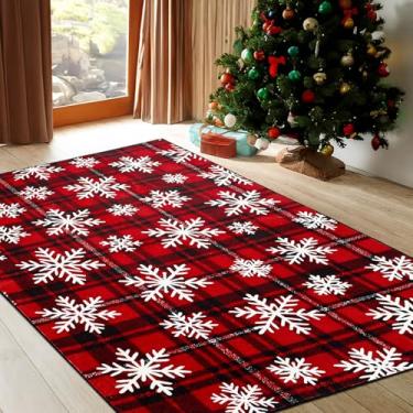Imagem de Breling 1,8 x 1,2 m Tapete de Natal para sala de estar com base de borracha lavável antiderrapante tapete macio de lã sintética para sala de jantar, quarto, decoração de férias internas (floco de neve