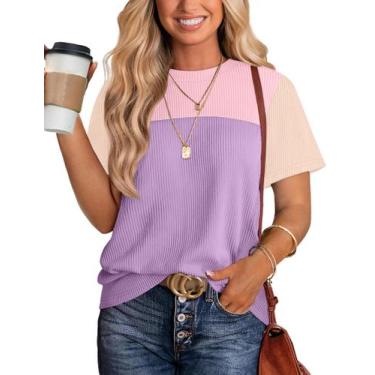 Imagem de Blusa feminina WIHOLL de verão leve listrada roxa clara M