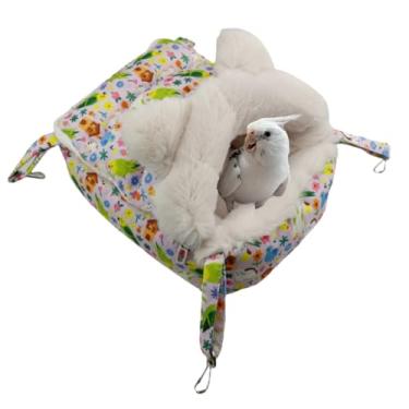 Imagem de CXYYXF Casa de ninho de pássaro 2 em 1 com tampa superior removível, cama de pássaro quente de inverno, cabana para pendurar na cama para calopsita, pombinho, conure, quacre (rosa, G)