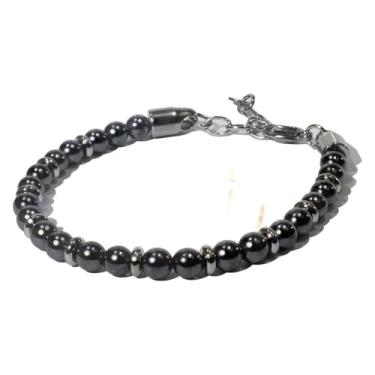 Imagem de Pulseira Nórdic Gunnar Pedra Hematita e Aço 6mm 19cm+4cm