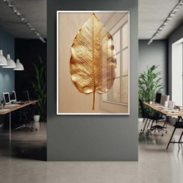 Imagem de Quadro Decorativo com Moldura e Acrilico Cristal Vidro Folha Dourada A