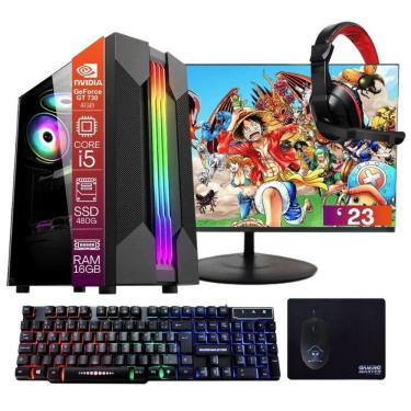 Imagem de Computador PC Gamer Completo TOB Core i5 SSD 480GB 16GB VGA GT730 4GB Windows 10 Pro Trial + Teclado/Mouse + Mouse Pad + Headset + Monitor 23