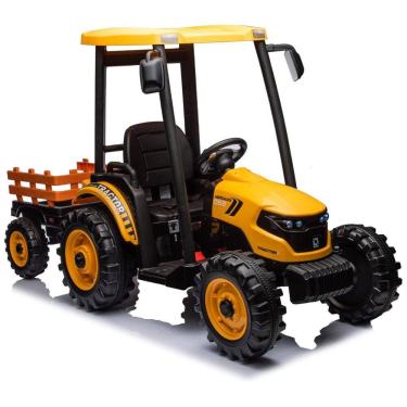 Imagem de Trator Elétrico Infantil 1 Assento com Reboque, Carregador de Solo de 3 Marchas e Motores Duplos, 24V, Kidsera, Amarelo
