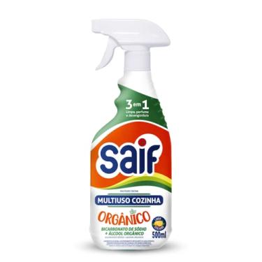 Imagem de Limpador Multiuso Cozinha Orgânico Com Gatilho Saif 500Ml, Saif, Higienizador Multiuso De Bicarbonato De Sódio E Álcool Orgânico Spray, Branco, Ação 3 Em 1 Limpa, Perfuma E Desengordura