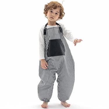 Imagem de Macacão infantil impermeável – alças ajustáveis, calça leve para chuva, bagunça e lama, Xadrez preto, G