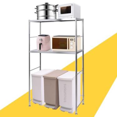Imagem de susunnus Prateleira de aço inoxidável, prateleiras de armazenamento de cozinha, prateleira de micro-ondas e mini geladeira, suporte para máquina de lavar, altura ajustável, camada inferior aberta